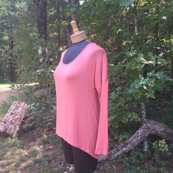 BKEred Open Back Top S Soft Coral High Low Hem Shirt Spring Pullover - Picture 4 of 8